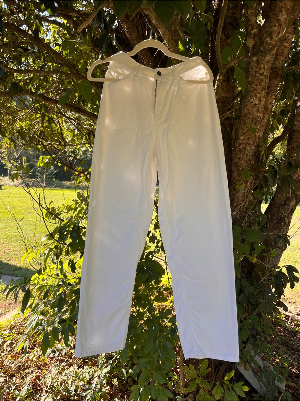 White Straight-Leg jeans with waist cut outs